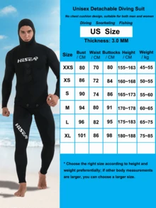 HISEA 3.0mm Women's Neoprene Freediving Wetsuit; Men's Two-Piece Freediving And Hunting Wetsuit; Unisex Hooded Diving Wetsuit - Black - View 11