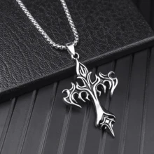 Crucifix Necklace, Flame Cross, Punk Gothic Christian, Alternative Rock, Stainless Steel - 銀色 - 查看 3