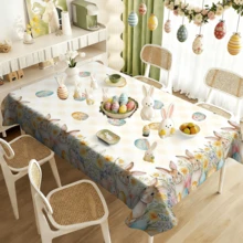 1/20 pièces Nappe thème de Pâques et printemps, motif d'œufs de Pâques et de lapin, convient pour les rassemblements de fête, la cuisine, la décoration de salle à manger, la décoration de fête de printemps/été, la décoration de Pâques, cadeau de Pâques - Multicolore - Voir 5