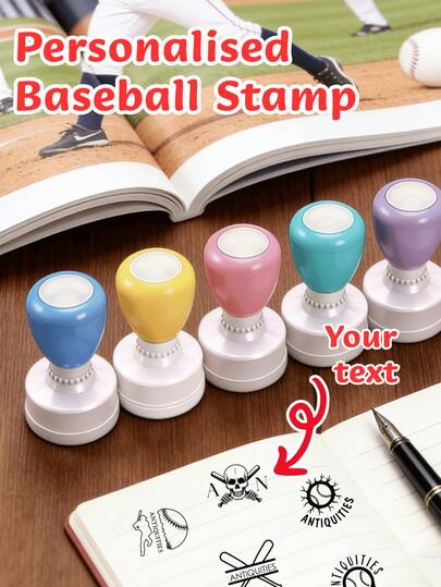 Customized Round Baseball Stamp - Plastic Material, Personalized Sports Stamp, DIY Customized Baseball Stamp, Anniversary Personalized Stamp, Customizable Stamp, Macaron Color, Office Decor, New Job, Office Supplies, Teacher Office Supplies, Fun Design Stamp Pad, Easy To Use, Teacher's Day Gift, Back To School, School Supplies, Multifunctional