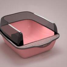 半开放式大容量猫砂盆，带铲子和垫子 | 高边防带出设计，不粘底盘，易于清洁 | 坚固耐用 | 宽敞的宠物厕所用品，适合各种体型的猫咪，单猫和多猫家庭的理想之选 - 粉紅的 - 查看 2