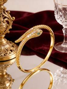 Camhanno 1 Pc - Captivating Serpentine Copper Bracelet With An Intertwined Design That Tells A Story, Featuring Full Zirconia Details And A Serpentine Texture That Creates A Unique And Sophisticated Feel. - Gold - View 4