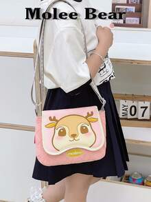 Bolsos bandolera de dibujos animados de animales para niños de Molee Bear - Diseños de oso, monstruo, ciervo y cerdo para niñas y niños pequeños - Rosa - Ver 5