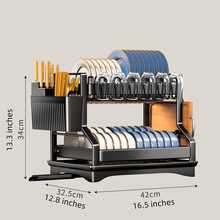 Rust-Proof 2 Tier Dish Drainer (Black) - Premium Stainless Steel Kitchen Drying Rack With Cutlery Holder And Removable Water Tray - Black - View 10