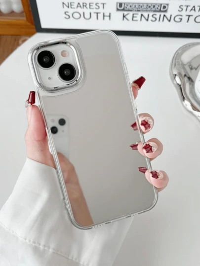 Mirror Makeup Phone Case Compatible With Iphone 15, Cute Glossy Hard Shell + Transparent Soft TPU Shockproof Protective Case Compatible With Apple 17/17Pro/17ProMax/16/15/11/12/13, Galaxy S21 5G/S21 FE 5G/S21 Ultra 5G/S22/S22 Ultra/S22+/S23 Ultra/S23, Redmi Note, OPPO, Vivo, Honor, MOTO And Other Phones