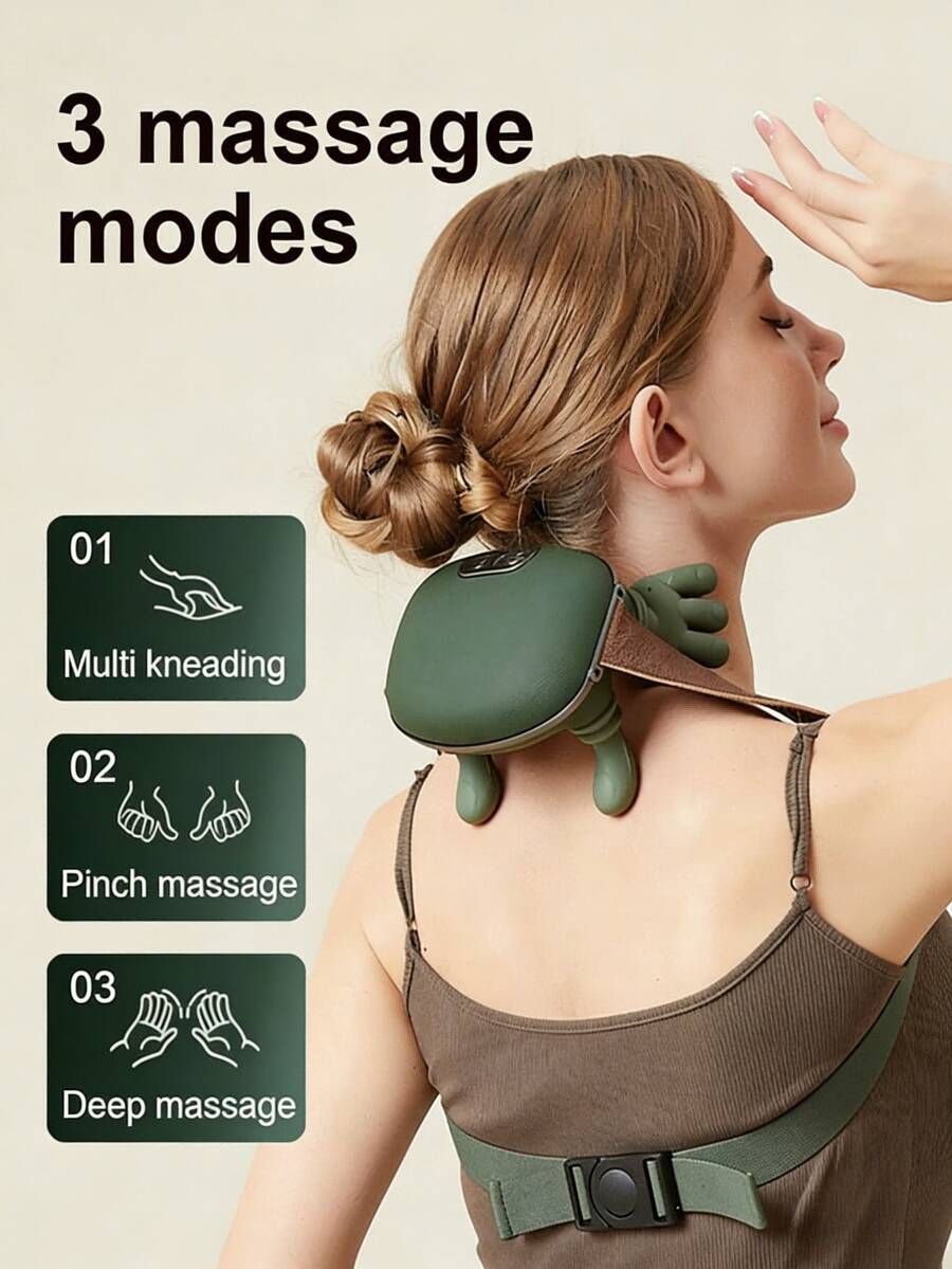 [Cloth Cover Style]Portable Massager - 3 Modes And 2 Temperature Settings, Suitable For Neck, Shoulders, Back And Legs, Wireless Operation, Plastic Material, USB Charging, Perfect For Office Use, Ideal Gift For Parents