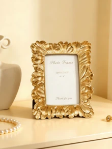 1pc Large Petal-Shaped Resin Photo Frame Stand, Vintage Style Resin Frame, Decorated With Succulents And Golden Palm Leaf Texture, Elegant Retro Design, Suitable For Wall And Tabletop Display - Multicolor - View 6