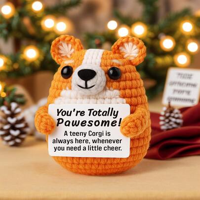 1 pieza Figura decorativa de escritorio hecha a mano a ganchillo - Lindo muñeco de peluche de Corgi, regalo de cumpleaños ideal para la mejor amiga, novia, hermana, mamá, abuela, compañera de trabajo, familia, llavero, apoyo emocional positivo, fiesta, Día de San Valentín, muñeco de peluche suave, decoración de habitación