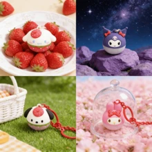 Miniso 1个三丽鸥草莓季系列LED发光吊坠钥匙扣包包装饰生日礼物（随机发货） - 藍色 - 查看 5