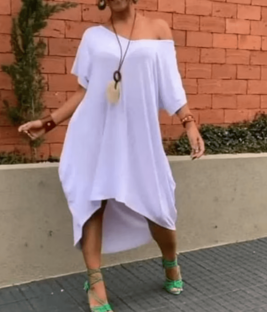 vestido  mullet gola V  Casual  Sensual    Tecido de malha    Noite  Escritório