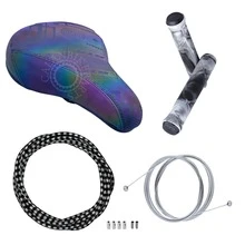 Kit Rainbow Selim Bike Camaleão Colorido + Manopla Freeride MTB BMX - Preto e Branco - Visão 1
