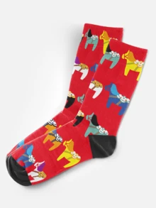 酷炫3D印花男士袜子 - 街头风袜子，造型独特，马年生肖，寓意吉祥，节日氛围浓厚，新年、农历新年、春节等节日应有尽有，色彩缤纷，充满趣味图案，情侣袜，嘻哈风时尚袜子，适合日常、假日、派对穿着，亦可作为礼物赠送。 - 紅色 - 查看 3