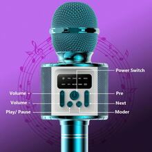 Este mini micrófono de karaoke recargable de 1200 mAh, un altavoz inalámbrico de mano, es el regalo perfecto de Navidad y cumpleaños para todas las edades. Sirve para cantar en el teléfono, en presentaciones en vivo, como altavoz inalámbrico e incluso para cantar en la televisión gracias a su función de cambio de voz, lo que lo hace ideal para el karaoke en casa. - Azul - Ver 3