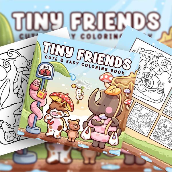46 Pages - 220g, Mini Cute Friend Stress Relief Coloring Book, Thick High Whiteness Paper, Cute Healing Style, Bus Stop Pets + Picnic Interaction + Pond Play + Cloud Cute Group Patterns, Rainbow Contrast Cover, Stress Relief & Healing Coloring Book Suitable For Stationery, School Supplies, Perfect Gift For Girls, Wedding Season, Mother's Day
