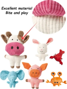 2件装毛绒咀嚼玩具，适用于猫狗，经久耐用，耐咬，采用优质材料制成，内置发声装置以吸引宠物注意力，时尚动物造型，可爱的奶牛和兔子。 - 彩色 - 查看 3