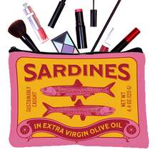 复古沙丁鱼化妆包，男女通用化妆包，拉链洗漱包，时尚锡鱼印花配饰手拿包，旅行收纳包 - 彩色 - 查看 7