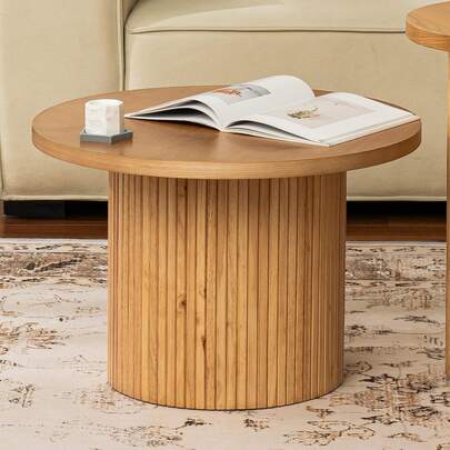 Round Wooden Coffee Table With Base