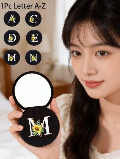 1pc Convenient Sliding Mini Makeup Mirror Features Floral Lettering From A To Z. A Mini Handheld Mirror, It's Perfect For Everyday Use, Travel, And Parties, Ideal For Birthdays, Beaches, Holidays, And More. It's Also A Wonderful Gift For Women, Mothers, Teachers, Friends, Bridesmaids, Students, Back-To-School Celebrations