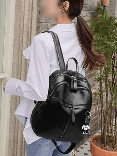 Random Style Korean Fashion PU Leather Backpack With Adjustable Shoulder Strap, Secure Storage
