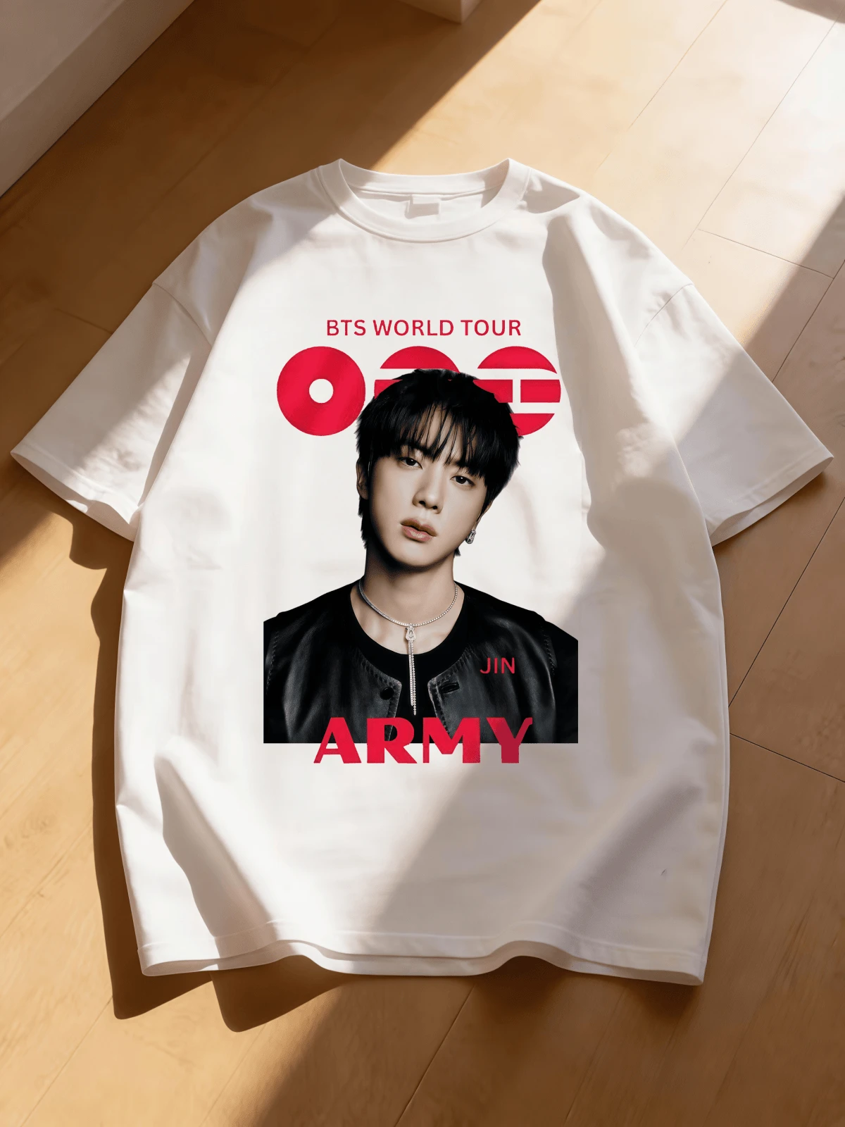 BTSBTS World Tour JIN Oversized Cotton T-Shirt - ARMY Fan Merchandise Relaxed Fit White Casual Top - 白色 - 查看 1