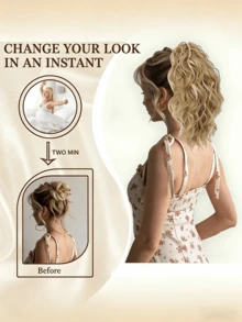 14 Inch Curly Ponytail Tie 14 Inch Claw Shaped Drawstring Ponytail Wig Piece, Brown Mixed Bleached Gold High Ponytail Tie Synthetic Fiber For Women - Multicolor - View 8