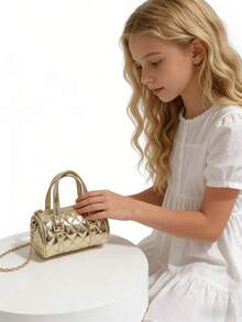 儿童包，菱形刺绣手提包/单肩包，节日礼物，可装手机，春秋新款包包，半圆形小女孩时尚包，公主包，女孩链条包，时尚迷你包，超可爱手提包，圣诞礼物，生日礼物，糖果包，口红包，个性化小包，街头小吃包，饰品收纳包，金色、银色、黑色、白色可选 - 彩色 - 查看 13