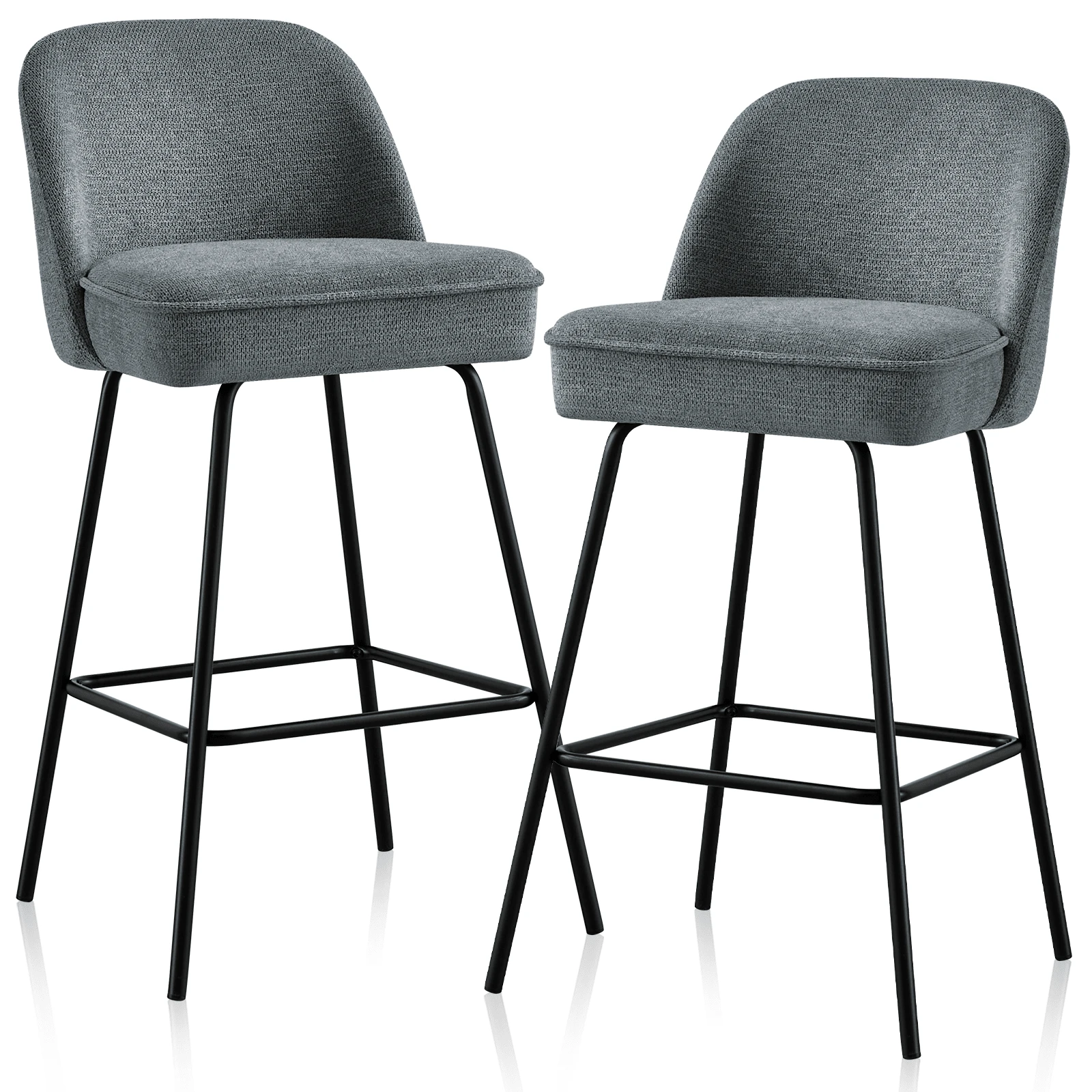 AINPECCA Advanced Breathable Velvet Bar Stools Set Of 2/4/6, High-Resilience With Spring Cushion And Metal Leg, Breakfast Bar Stools Armless Padded Back Breakfast Counter Chair For Kitchen Island - Grey - View 1