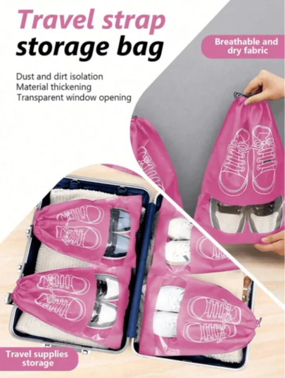 10pcs Shoe Storage Bags, Travel Shoe Bags, Shoe Cabinet Organizing Bags, Non-Woven Portable Travel Bags, Waterproof Pockets, Large Transparent Drawstring Travel Shoe Bags. Essential For Travel, Easy To Carry, Suitable For Any Shoes.