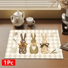 1pc Rabbit Plaid Pattern Printed Dish Drying Mat, Home Decor, Easter Gift, Easter Decoration, Espresso Machine Countertop Absorbent Mat, Sink Drain Mat, Soft Faucet Absorbent Mat, Sink Cup Mat, Kitchen & Bathroom Accessories - Multicolor - View 13