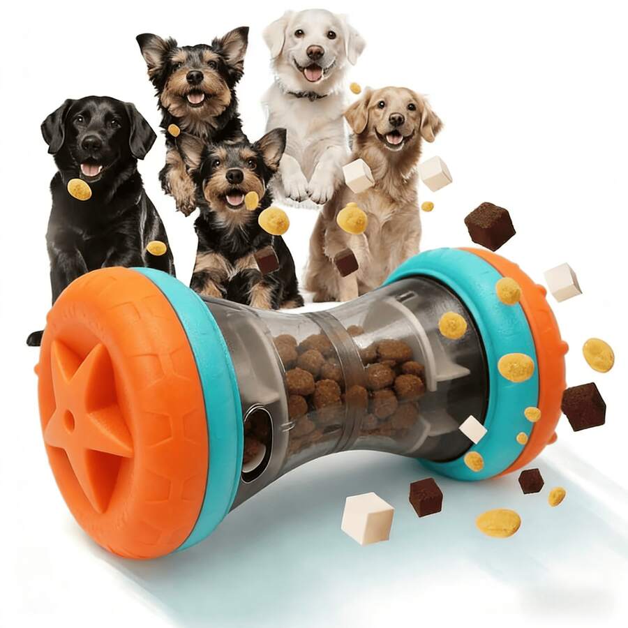 Interactive Dog Treat Dispenser Toy, Large Size Rolling Food Leak Proof Ball, Durable Chew Tooth Healthy Ball, Suitable For All Breeds Slow Feeder Puzzle Pet Toy, Slow Feeding Training Toy, Pet Food Puzzle Toy - 橙色和藍色 - 查看 1