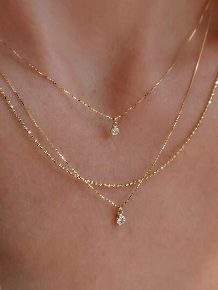 Juego de collares con colgante de circonita versátil y elegante para mujeres, adecuado para uso diario y fiestas, regalo - Dorado - Añade 1