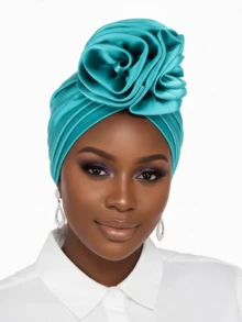 1pc New Satin Floral Headscarf Hat With Applique - Multicolor - View 18