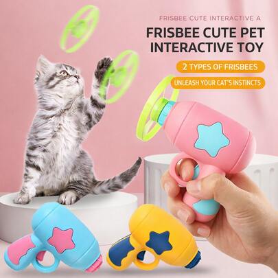 3件套宠物狗玩具 - 飞盘枪、竹制蜻蜓枪、互动宠物狗玩具、飞盘枪、趣味狗狗玩具枪