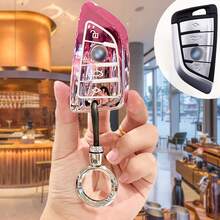 BMW Autoschlüssel Fob Hülle Set, Farbverlauf Rosa Schlüsselhalter, schützt Ihren Autoschlüssel, verchromter Welpen Anhänger, Strass Schlüsselanhänger, passend für BMW 2/3/5/6/7 Serie, X1 X2 X3 X5 X6 - Robustes Design, praktische Schlüsseltasche, geeignet für BMW Enthusiasten - A - Übersicht 4