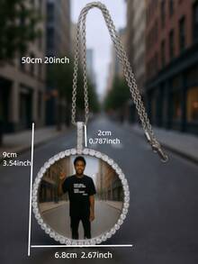 Men's Customized Hip Hop Photo Necklace - Large Solid Frame, Synthetic , Personalized Photo Pendant, April Birthstone Options, Daily Street Fashion Jewelry, Hip Hop Necklace, Shiny Frame Design. - Multicolor - View 3