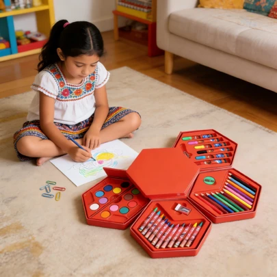 Kit Completo de Dibujo y Arte Educativo 46 Piezas Caja de Regalo 4 Capas | Cepillo de Agua Lápices Acuarela Crayones Marcadores Bolígrafos de Grafiti de Colores | Impermeables Alta Capacidad de Color Dibujo Sin Absorber Papel | Regalo Perfecto para Estudiantes Vuelta al Cole Colección de Arte Bricolaje