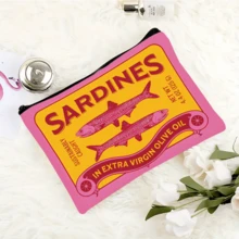 复古沙丁鱼化妆包，男女通用化妆包，拉链洗漱包，时尚锡鱼印花配饰手拿包，旅行收纳包 - 彩色 - 查看 5