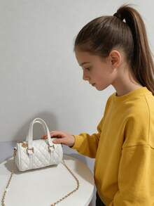 儿童包，菱形刺绣手提包/单肩包，节日礼物，可装手机，春秋新款包包，半圆形小女孩时尚包，公主包，女孩链条包，时尚迷你包，超可爱手提包，圣诞礼物，生日礼物，糖果包，口红包，个性化小包，街头小吃包，饰品收纳包，金色、银色、黑色、白色可选 - 彩色 - 查看 8