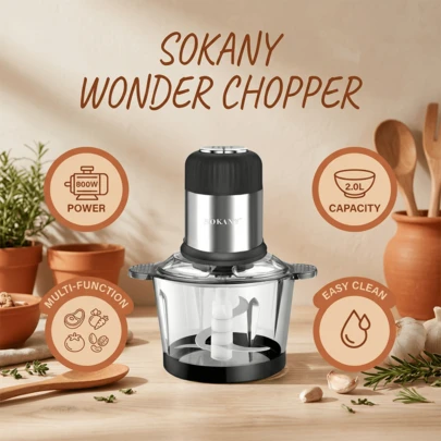  3L Stainless Steel Electric Meat Grinder With 4 Sharp Blades, Can Grind Meat, Vegetables, Fruits And Nuts - SOKANY