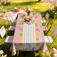 1/20pcs Easter Spring Theme Tablecloth, Cartoon Rabbit & Easter Egg Pattern, Colorful Striped Design, Suitable For Holiday Parties, Kitchen, Dining Room Decor, Spring/Summer Holiday Decor, Easter Decor, Easter Gift - Multicolor - View 16