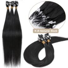 100Strands Micro Ring Loop Tip Remy Human Hair Extensions Straight Micro Beads Link Hair 0.5g/Strand Pelucas De Cabello Humano 35cm 40cm 45cm 50cm 55cm 60cm  Black/Brown/Blonde Microlink Hair Extensions Real Human Hair Micro Loop Extensions - #1B Natural Black - 查看 2