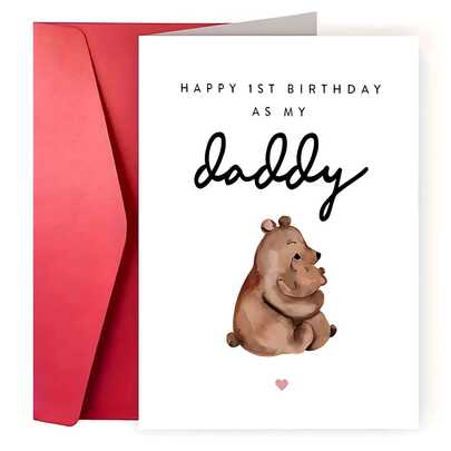 1 pieza Tarjeta de cumpleaños divertida "Feliz 1er cumpleaños como mi papi" con diseño de oso, tarjeta de cumpleaños en estilo bosque, para papi, tarjeta de 1er cumpleaños para papi, tarjeta de cumpleaños linda, para papá