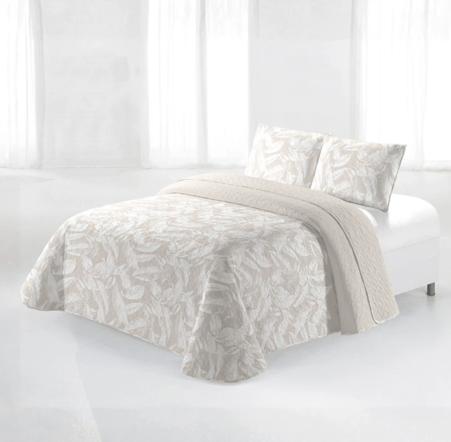 Kynley Colcha bouti para Verano y Entretiempo, Colcha para Cama 100% Poliester, Colcha Cubre Cama Fina, Suave, Blanco con Funda de Cojin 45x70cm - Plumas Beige - Ver 1