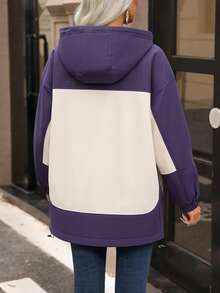 Women's Spring/Autumn Hooded Jacket – Casual Sporty Design, Stylish Versatile Color-Block Style, Ins Hit, Balancing Comfort And Fashion. Perfect As A Birthday Gift For Your Girlfriend Or Family Members. - 紫色 - 查看 2