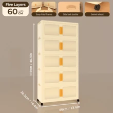 Foldable 2/3/4/5-Tier Storage Cabinet With Wheels | No-Assembly Dustproof Organizer | Large Capacity For Bedroom/Living Room - Apricot - View 8