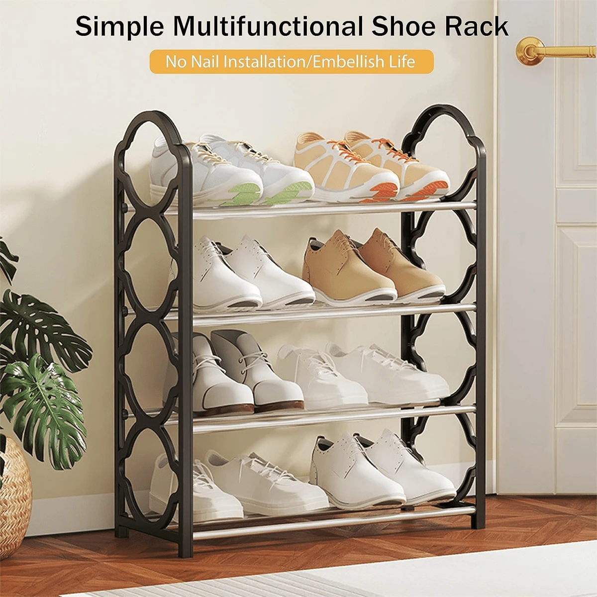 One Four-Tier Multi-Functional Shoe Rack/Storage Shelf For Entryways And Shoe Storage.Space-Saving Floor Design,Easy To Install, Durable And Rust-Proof. Suitable For Bedroom,Bathroom, Entryway, Hallway,Bedroom, Dormitory, And Living Room Shoe Storage