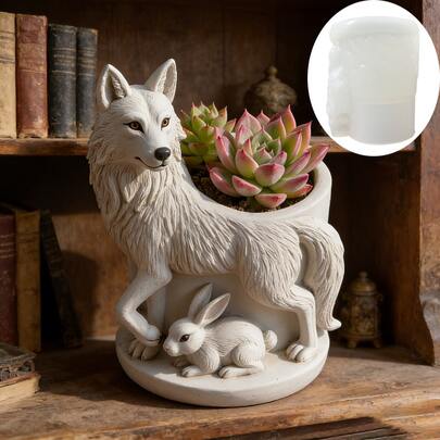 Molde de silicona con forma de lobo solitario y conejo, para maceta, portaplumas, taza para vela, manualidades de Pascua con conejo y lobo solitario, apto para resina, yeso, arcilla, hormigón, regalos para Pascua y diversas festividades, decoración del hogar