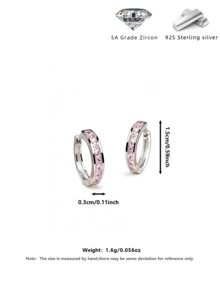 1.5厘米S925纯银方形锆石双圈耳环，低过敏性，适合日常佩戴和派对场合，附赠礼盒 - 粉色 - 查看 2