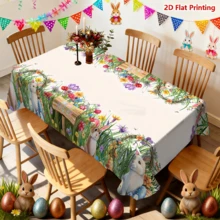 1/20 piezas Mantel con tema de Pascua, mantel con patrón de flores y huevos de Pascua con conejitos, mantel de Feliz Pascua, decoración de mesa de comedor con tema de primavera, decoración del hogar, regalo de Pascua - Multicolor - Ver 4