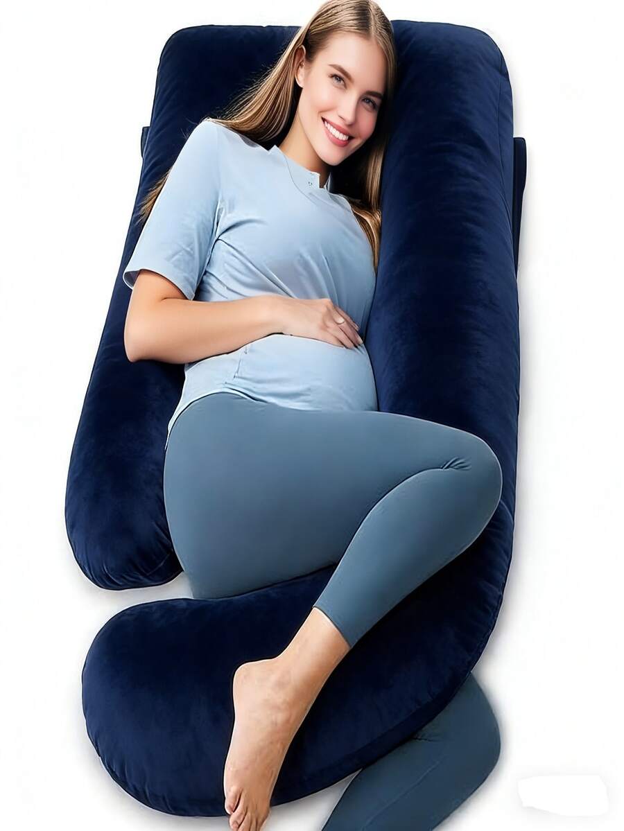 1pc Sleeping Pregnancy Pillow, U-Shaped Full-Body Pregnancy Pillow With Removable Pillowcase - Supports Pregnant Women's Back, Legs, Abdomen, And Hips, Pregnancy Pillow, Gray - Navy Blue - View 1